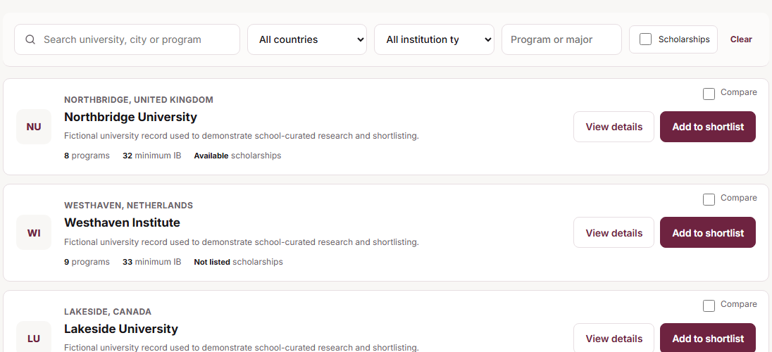 University research with fictional demonstration records